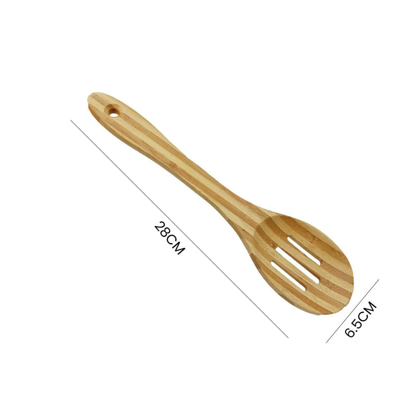 Bamboo Spatula Cooking Utensils Set - Pack of 2, Stripe Design - Ladles & Turners for Cooking, Serving, Mixing