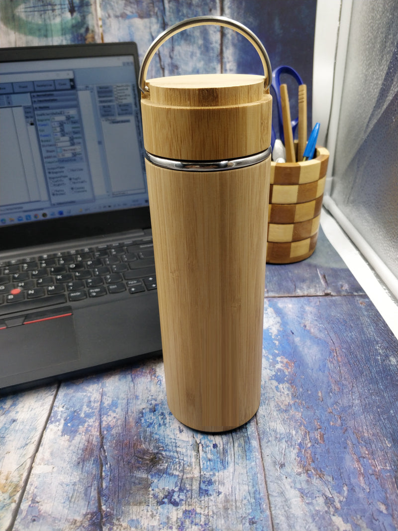 Personalized Engraved Stainless Steel Bamboo Steel Flask with Carry Handle (B3)