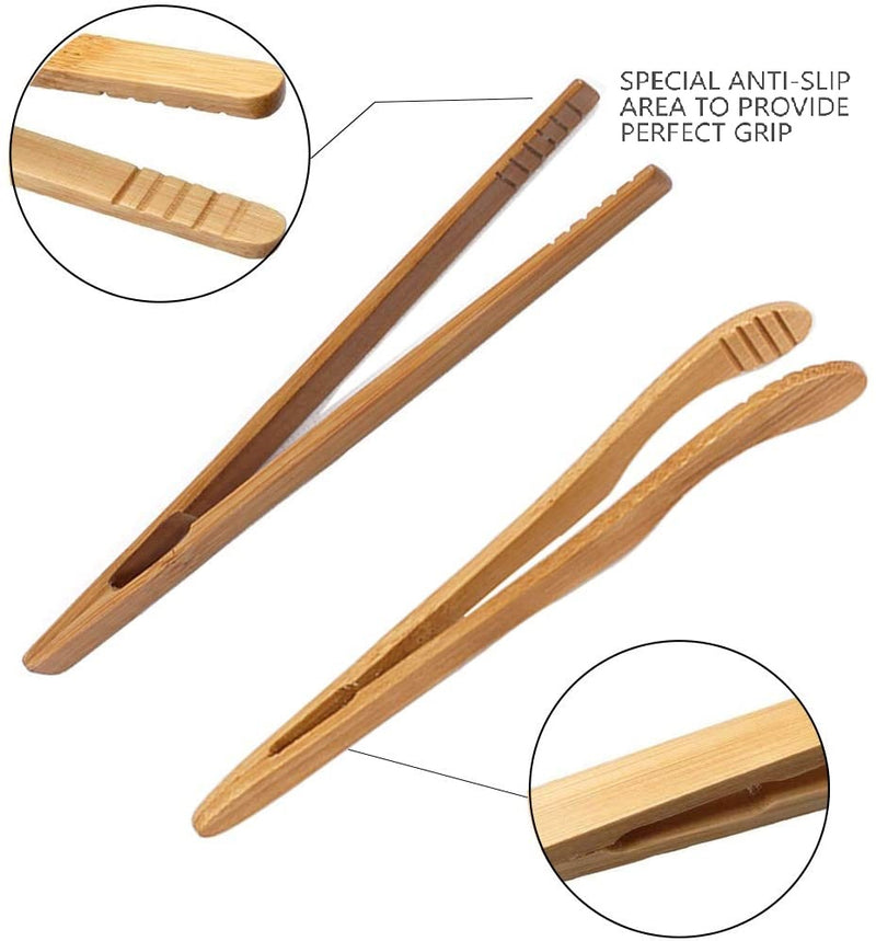 Bamboo Toaster Tongs for Toast, Bread, Tea Bag Squeezer, Pickles and Other Small Food Items (7", Reusable, Pack of 2)