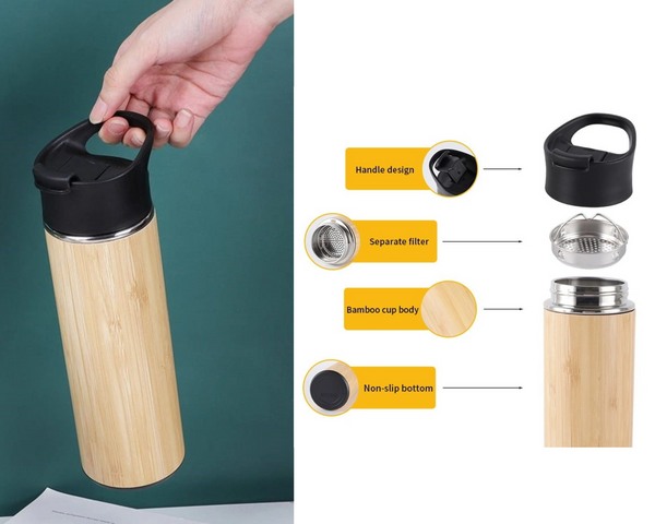 Bamboo Steel Insulated Sipper Bottle with Tea Strainer (B5)