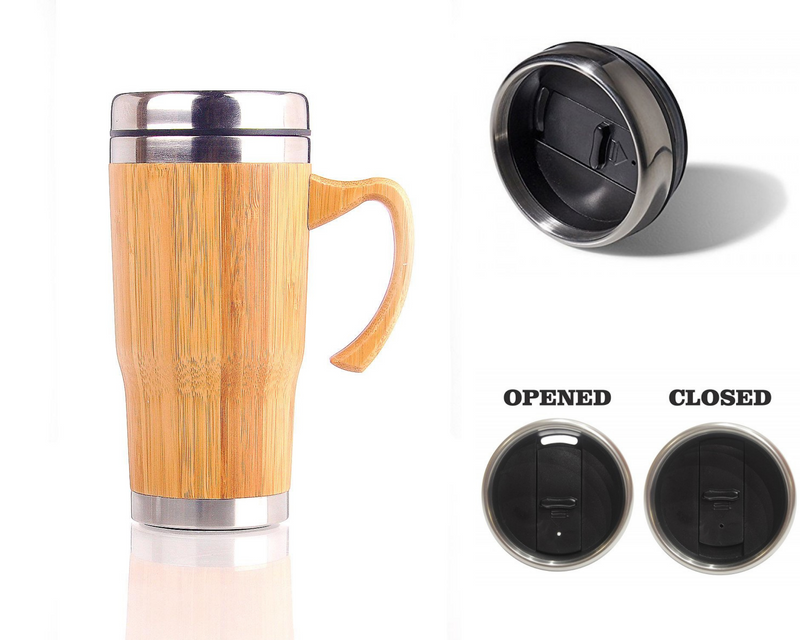 Bamboo Travel Mug Tumbler with Handle for Coffee, Tea, Brew Hot Cold Beverage | Natural Eco-Friendly - B8
