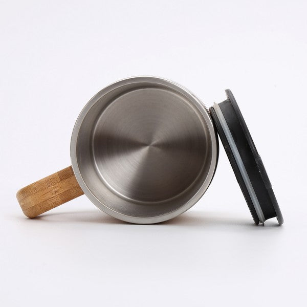 Stainless Steel Bamboo Mug with Lid and Handle - Light Coffee Tea Mug - Non-breakable Design - Eco And Environmentally Safe