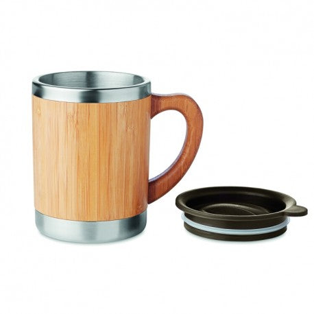 Stainless Steel Bamboo Mug with Lid and Handle - Light Coffee Tea Mug - Non-breakable Design - Eco And Environmentally Safe