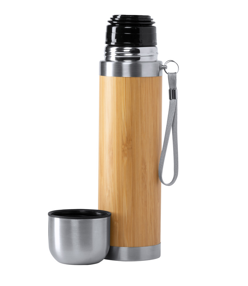 Personalized Engraved Bamboo Stainless Steel Thermos - B4