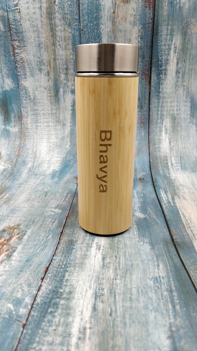 Personalized Engraved Stainless Steel Bamboo Flask - B1.1