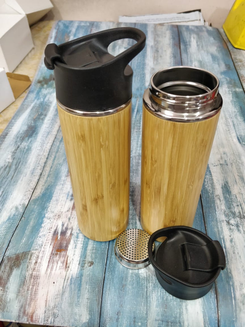 Bamboo Steel Insulated Sipper Bottle with Tea Strainer (B5)