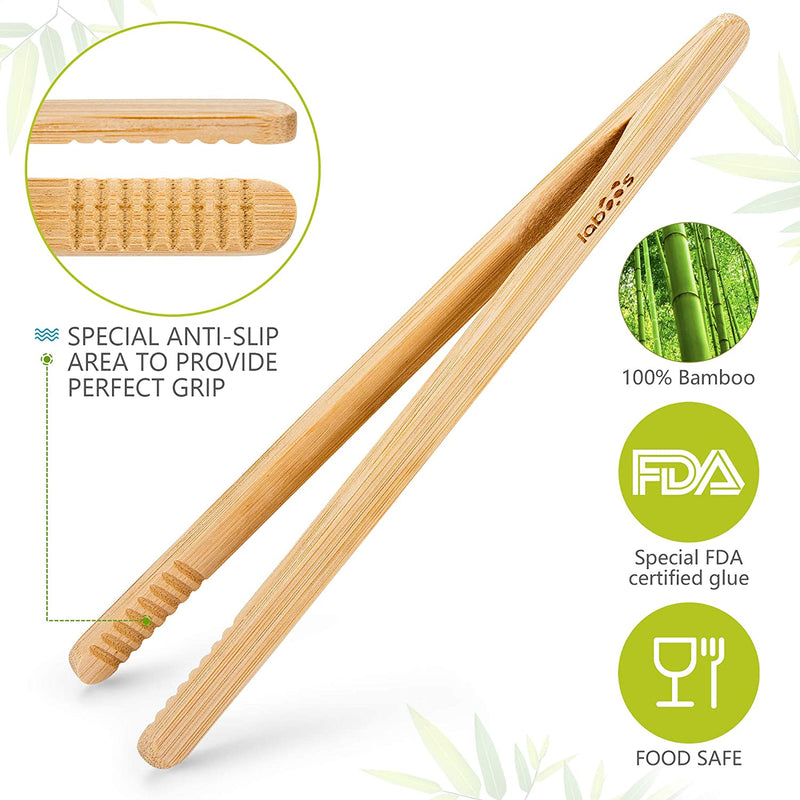 Bamboo Toaster Tongs for Toast, Bread, Tea Bag Squeezer, Pickles and Other Small Food Items (7", Reusable, Pack of 2)