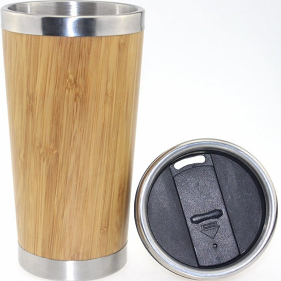Stainless Steel Bamboo Coffee Tumbler with Lid (without Handle) - B7