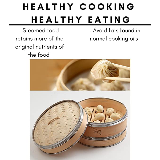 6" Bamboo Steamer with Steel Ring Lid Perfect Set for Cooking Healthy Food
