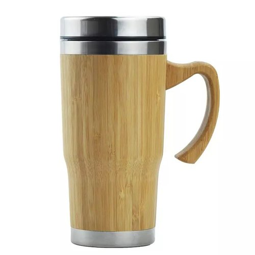 Bamboo Travel Mug Tumbler with Handle for Coffee, Tea, Brew Hot Cold B